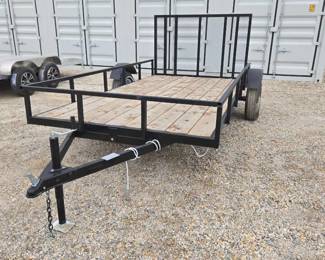 Single Axle Utility Trailer with Wood Deck and Rail Sides - 77" x 12'