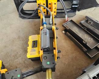 Unused Hydraulic Skid Steer Post Pounder Attachment w/ Toolbox