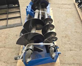 Unused Heavy Duty Hydraulic Skid Steer Auger Drive Unit with Multiple Auger Bits | Blue