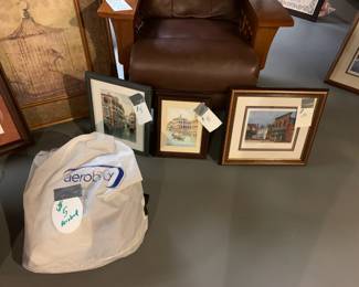 Aerobed ($5), assorted framed artwork - 2 are Venice Italy ($5 each) and one is downtown Annapolis MD ($10)
