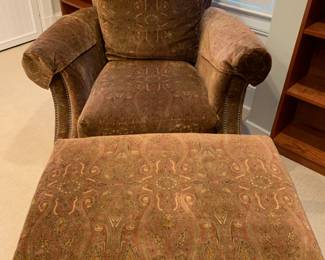 Comfortable oversized armchair with matching ottoman. Also comes with 2 oversized throw pillows. Asking $450. Like new condition - this was an accent piece in a guest room and rarely used. Manufactured in North Carolina. Armchair is 41" wide (from arm to arm which is the widest part) and 36" high. The seat cushion itself is 27" x 23". Ottoman is 34" x 24" and 18" high. The 2 oversized pillows are 24" x 24" each.