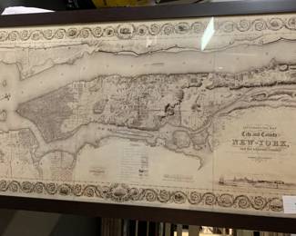 Framed Topographical Map of New York City & County - Measures 31"x58" - $30
