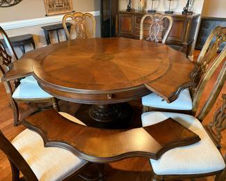 #1 Universal Furniture table with 6 chairs, 4 leaves and pads. 54-74x30 $275.00