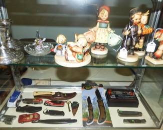 Hummels with old Mark, Weighted Sterling Candlesticks