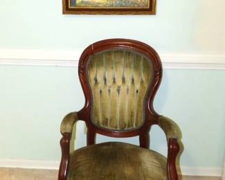 Antique Victorian Chair, Needlepoint Footstool