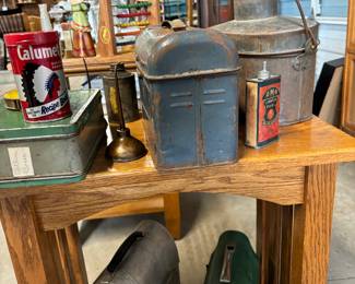 Antique lunch boxes and collectible tins