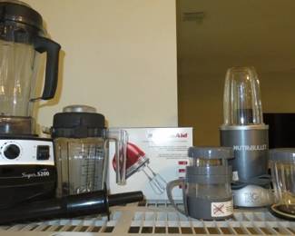 Vitamix 5200 Variable Speed Blender with 2 Pitchers, Tamper and Cookbook, Red KitchenAid Hand Mixer, Nutribullet