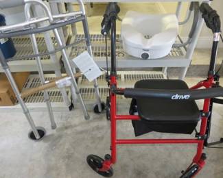 Red Drive Medical Walker, Folding Walker, Raised Toilet Seat with Handles