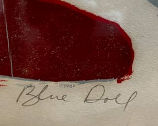 Limited Edition woodblock by Wendy Kindred 'Blue Doll'