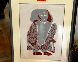 Limited Edition woodblock by Wendy Kindred 'Blue Doll'