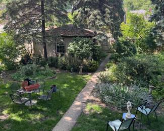 Outdoor furniture and sculptures no plants can be dug up just plants that are in pots.