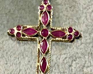 14k gold ruby and sapphire double sided cross