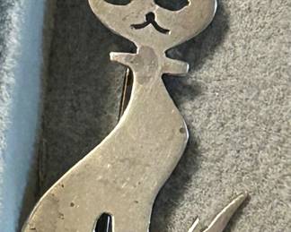 sterling stylized Cat brooch