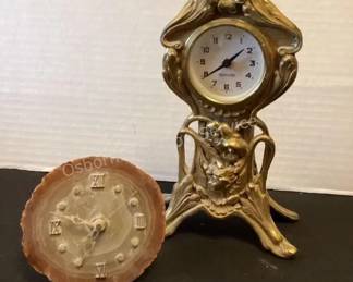 Art deco clock & sliced rock clock