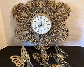 Vintage clock & butterfly decor