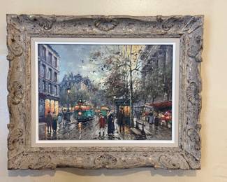 oil painting on canvas, Paris street scene, by Antoine Blanchard