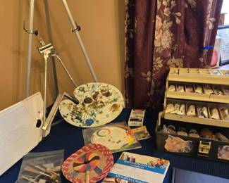 Artist Easel; Palette; Paints; Supplies & Equipment