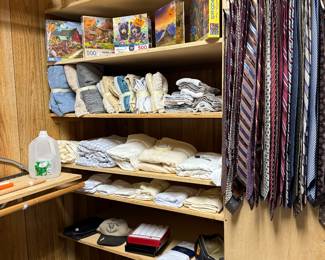 Linens, new box puzzles, ties