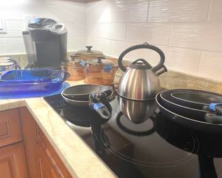 pots, kettle, coffee maker, casserole & coffee mugs
