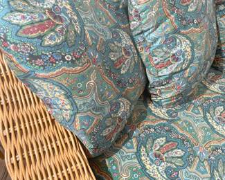 3-piece wicker sectional with pretty paisley upholstery