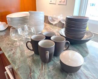 Mikasa (front), diner dishes in white (back)