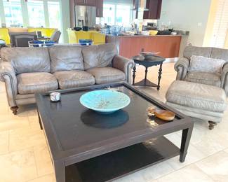 Robb & Stuckey couch, chair & ottoman in pale gray with down-filled cushions. Chef's kiss!
