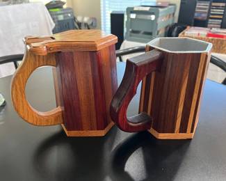Very cool wooden inlay beer steins!