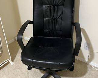 Sale has 4 very nice black leather office chairs. Two recline with slide out foot rests! Must check out!