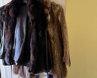 Vintage raccoon jacket, leather and fur jacket and leather jacket.