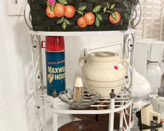Versatile petite white rack with vintage Maxwell House thermos