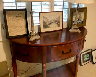 Traditional cherry demilune entry table