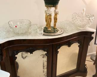 Gorgeous antique marble top, mirrored front elegant sideboard
