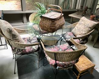Patio set with 4 rattan chairs and glass top table