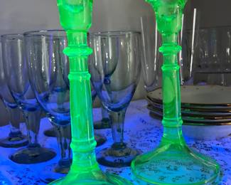 Uranium glass candlesticks