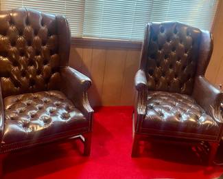 Vintage Leather Wingback Chairs