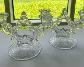 Cambridge Etched Keyhole Candlestick Holders