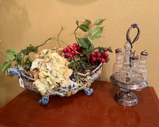 Italian Pottery Floral Arrangement, Cruet Set