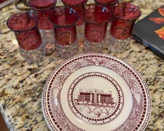 Cranberry Glassware & Texas A&M University Collectors Plate