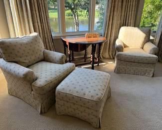 Pair of Chairs & Ottoman, Barley Twist Table