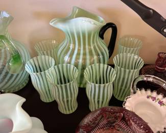 FENTON OPALESCENT PITCHER W/ 6 GLASSES