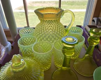 FENTON HOBNAIL TOPAZ OPALESCENT PITCHER 1940'S