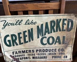 GREEN MARKED COAL METAL SIGN -JAMESPORT MO
