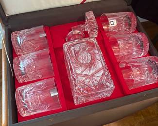 Crystal glasses and decanter set /boxed