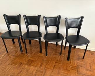 Leather dining chairs - black - Art Deco styling - in excellent condition - set of 4 available
