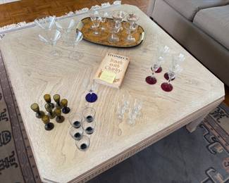 Another view of the cocktail table with glasses