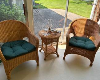 Wicker armchairs and side table