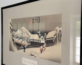 Japanese wood block print "Evening Snow at Kambara by Utangawa Hiroshige