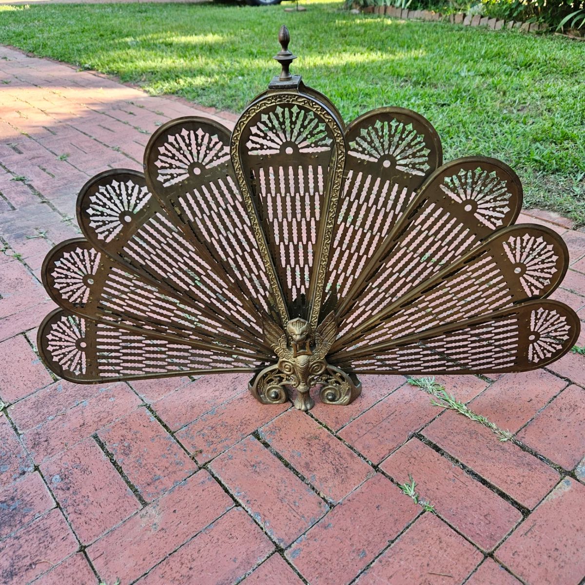 brass peacock fireplace screen