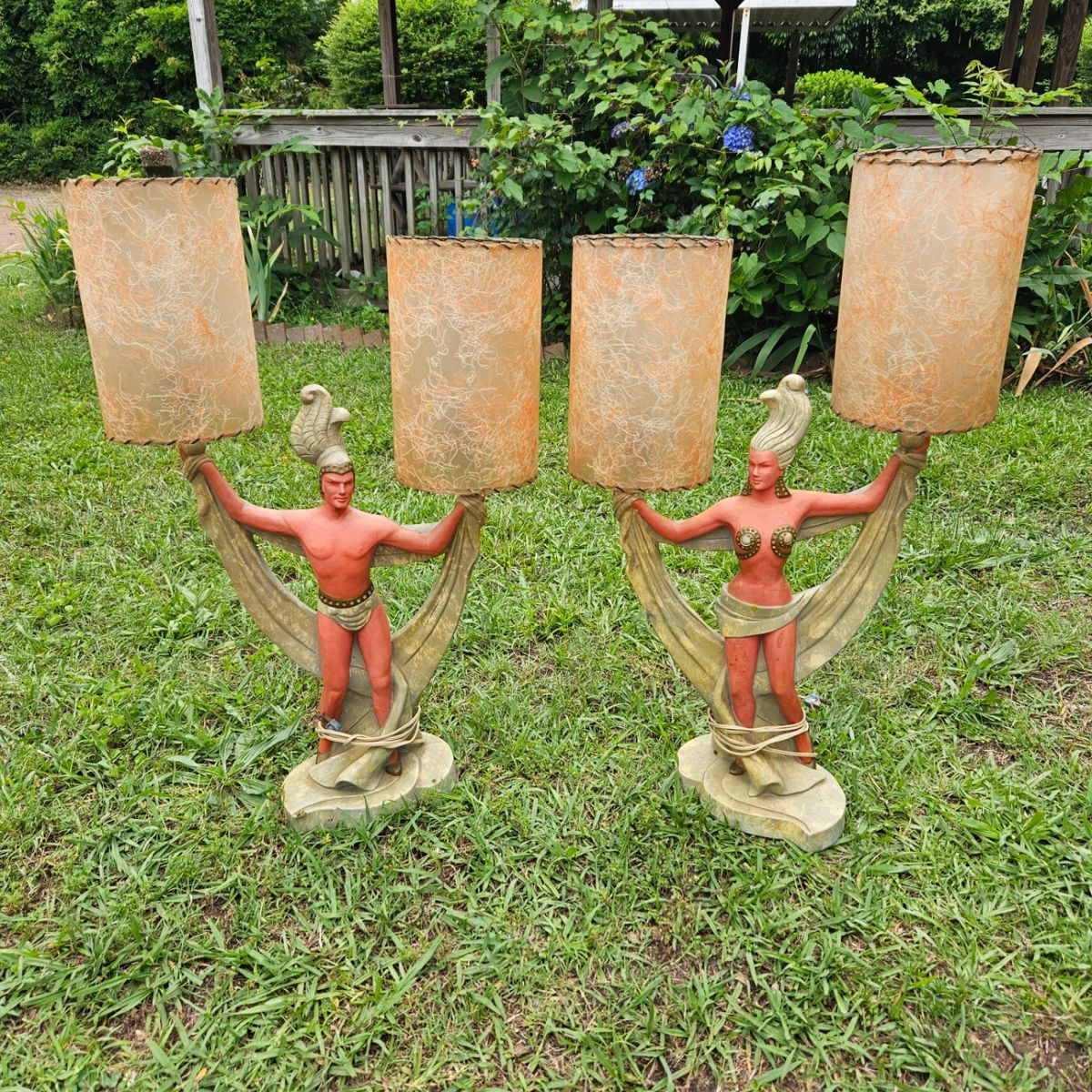 2 PAIRS of aquaman and woman mcm lamps! one paid is without shades.