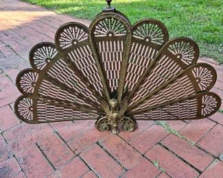 brass peacock fireplace screen